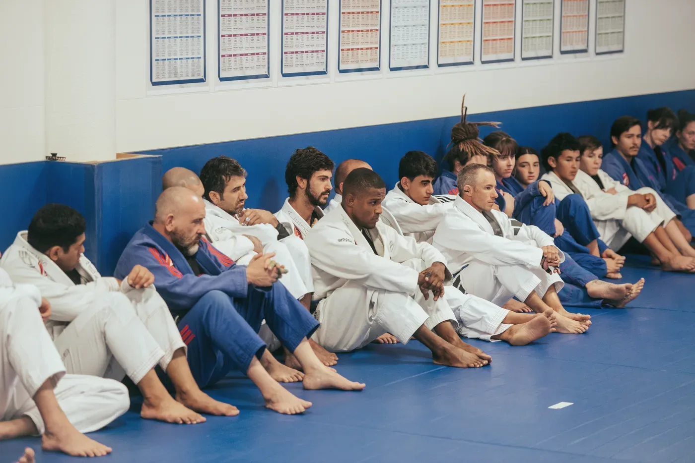 Students lined up on the mats at the start of class