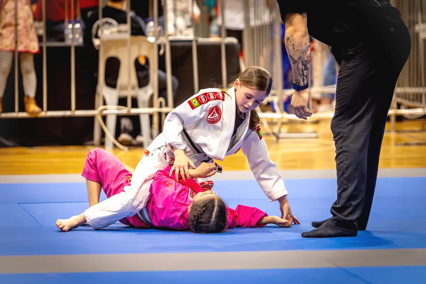 Students lined up on the mats at the start of class